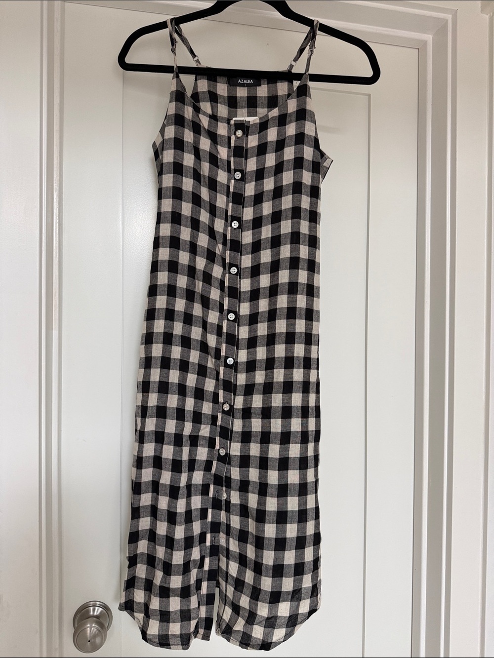 Azalea Black & Cream Gingham Button-Front Midi Dress